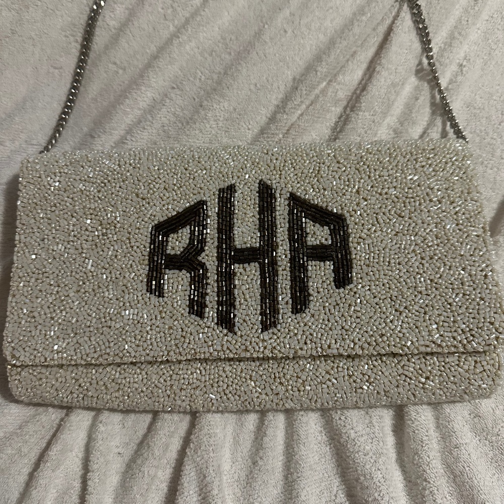 Tiana Beaded purse- For Bride with initials RAH